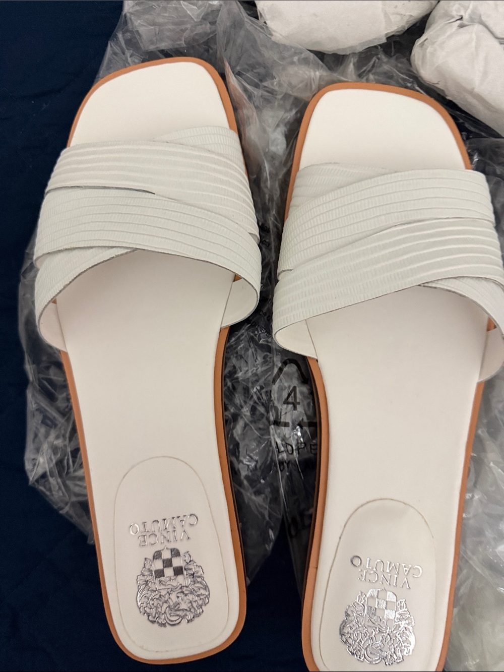 Vince Camuto Cream White Crisscross Slide Sandals